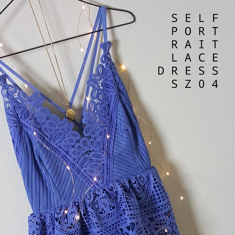 SELF-PORTRAIT lace peplum dress in cornflower blue